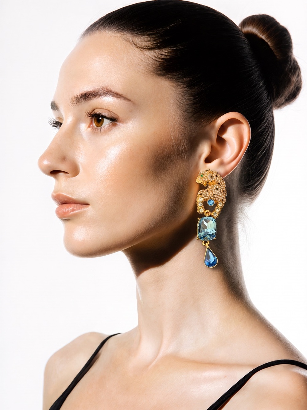 Gold and Aquamarine is Drop in Statement Earrings - Women Jewelry
